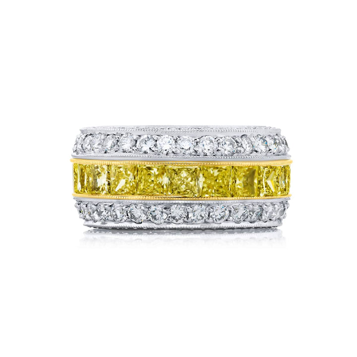 18K Yellow Gold and Platinum Three-Row Fancy Yellow Diamond Eternity Band
