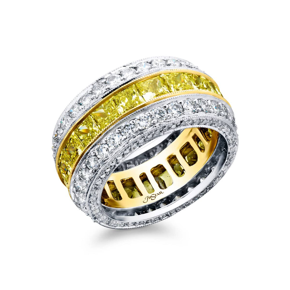 18K Yellow Gold and Platinum Three-Row Fancy Yellow Diamond Eternity Band