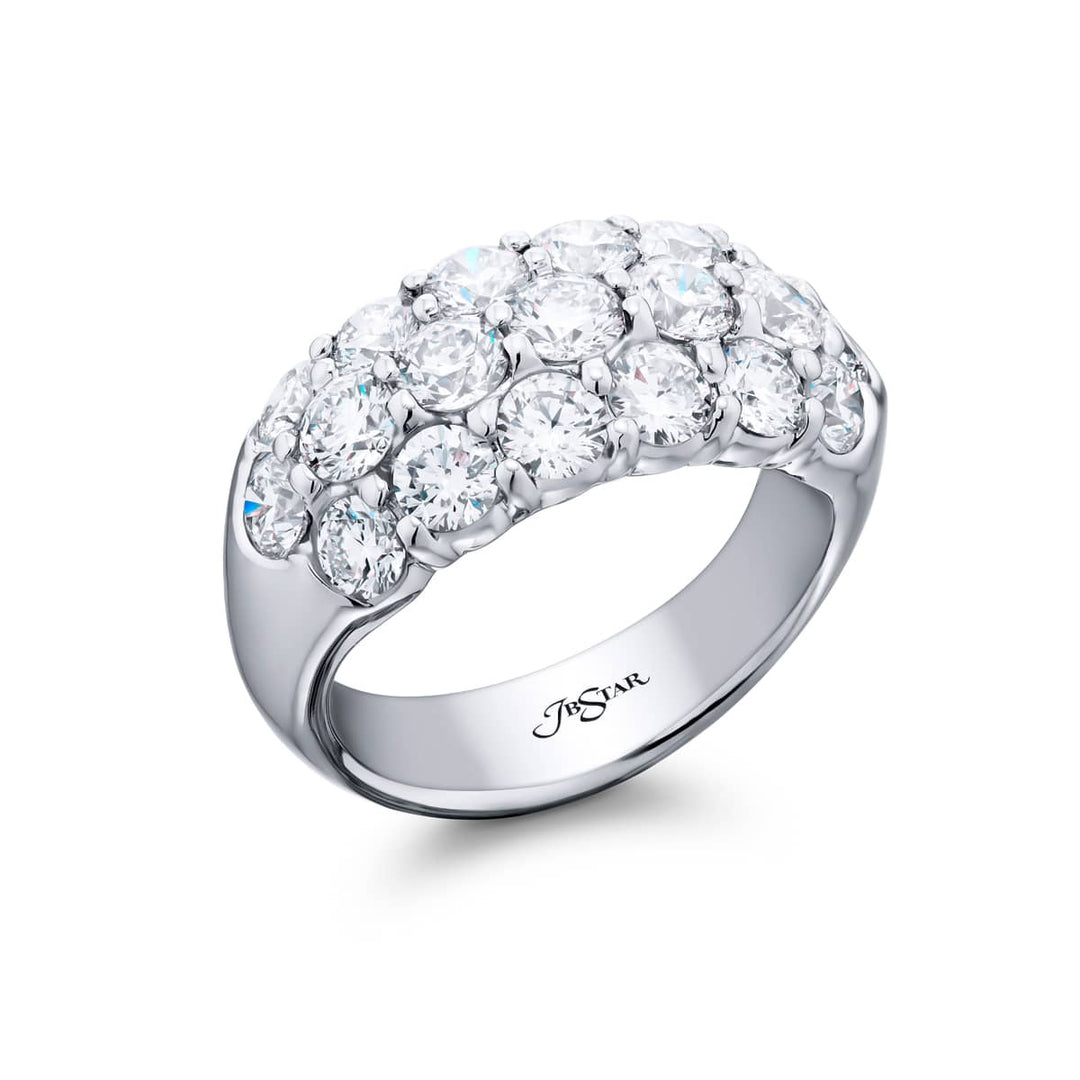Platinum Round Diamond Three-Row Band