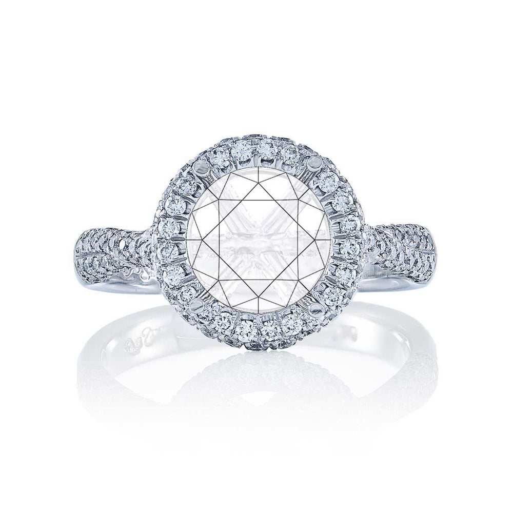 Platinum Semi-Mount Ring 3 sided diamond pave and Halo