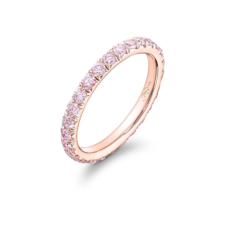 18K Pink Gold Round Diamond Micro Pave Eternity Band