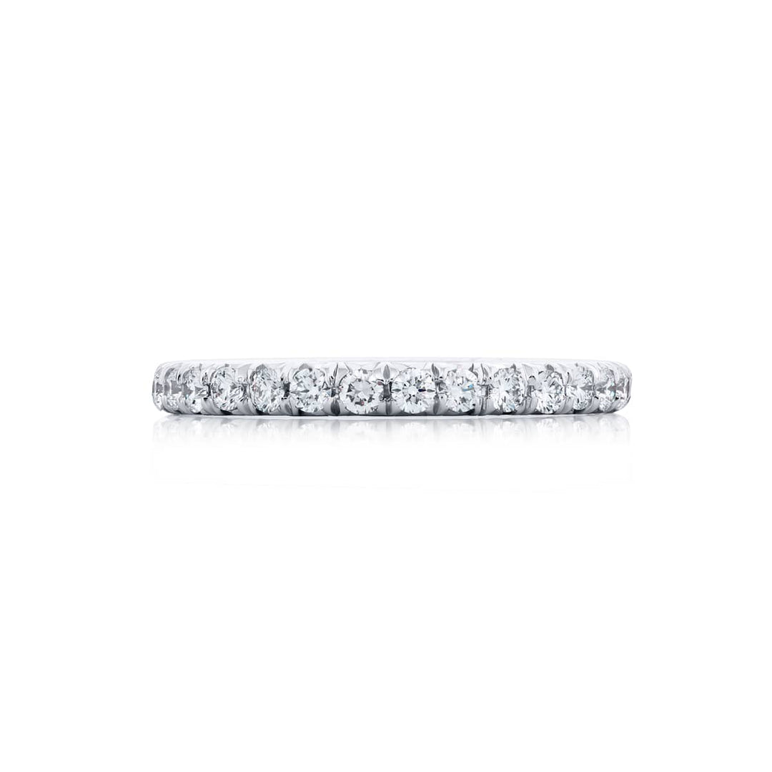 Elegance Elevated: Our stunning Cut Down Diamond Band. These stunning round diamonds are handcrafted in pure platinum.