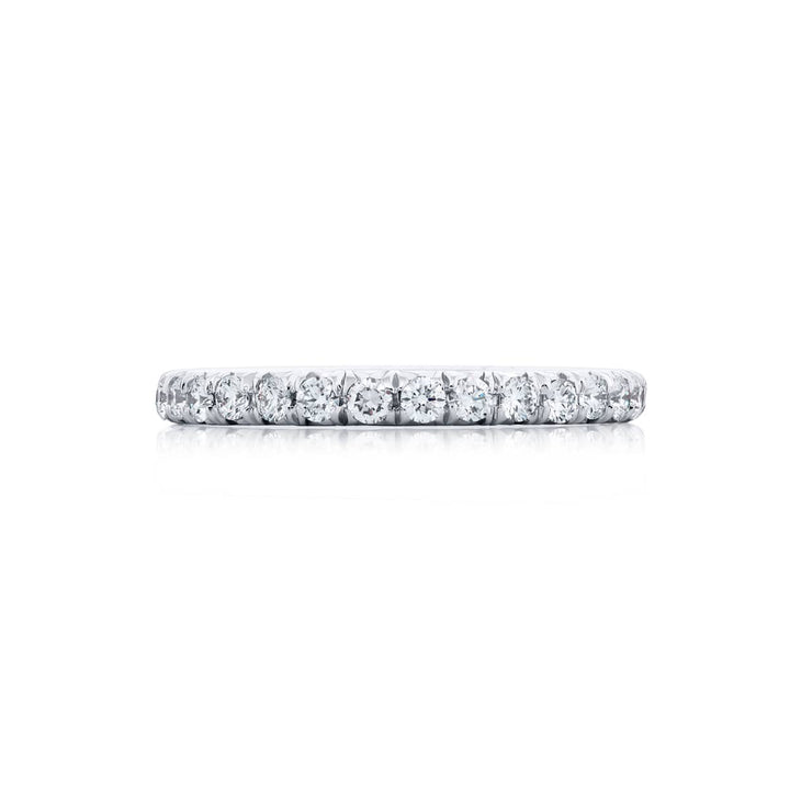 Elegance Elevated: Our stunning Cut Down Diamond Band. These stunning round diamonds are handcrafted in pure platinum.