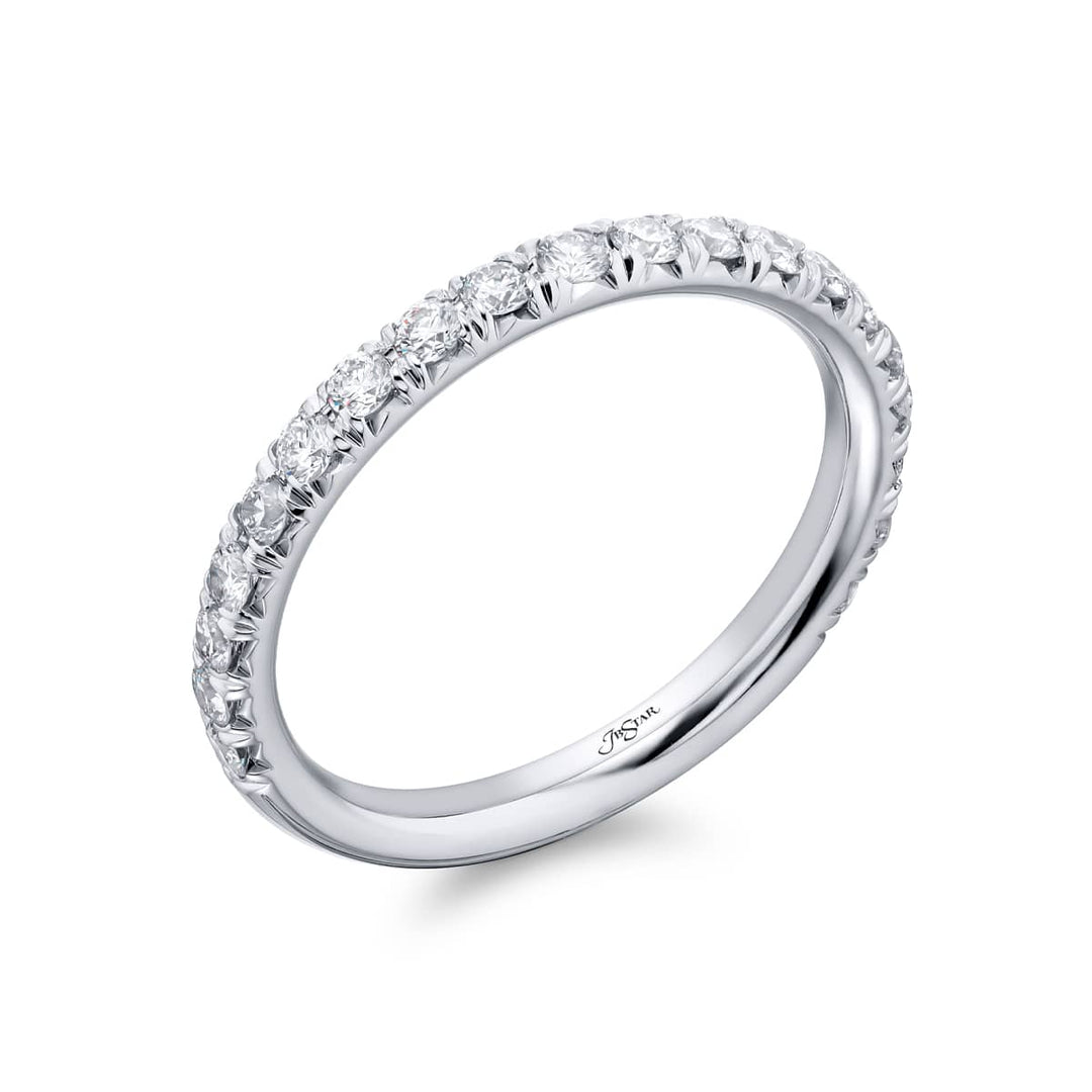 Elegance Elevated: Our stunning Cut Down Diamond Band. These stunning round diamonds are handcrafted in pure platinum.