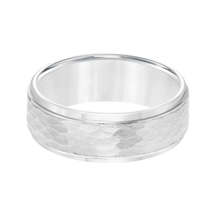 8mm Tungsten carbide Step Edge Comfort Fit band with center hammered texture