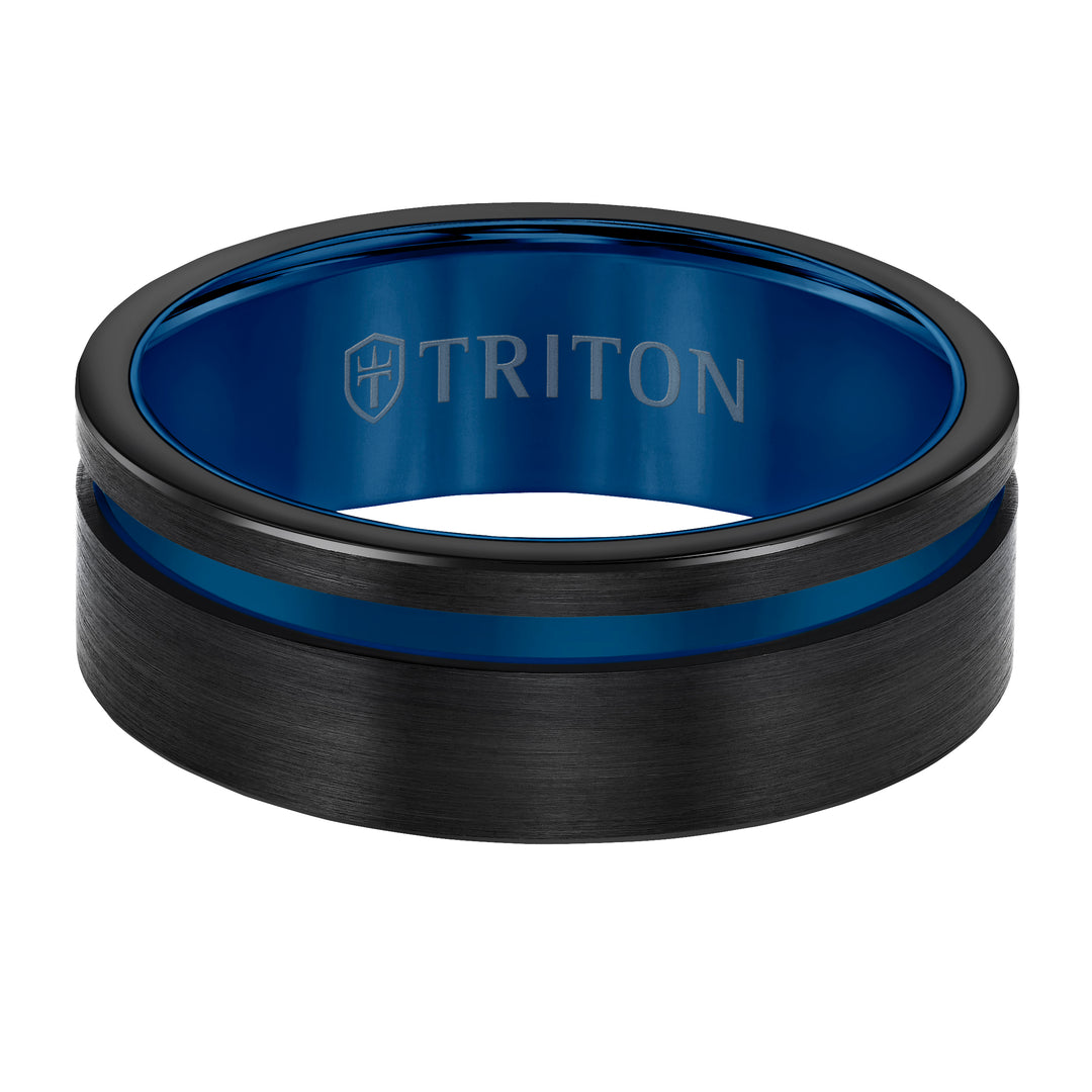 8mm classic Tungsten Carbide Ring with Satin Finish and Asymmetrical White Cut