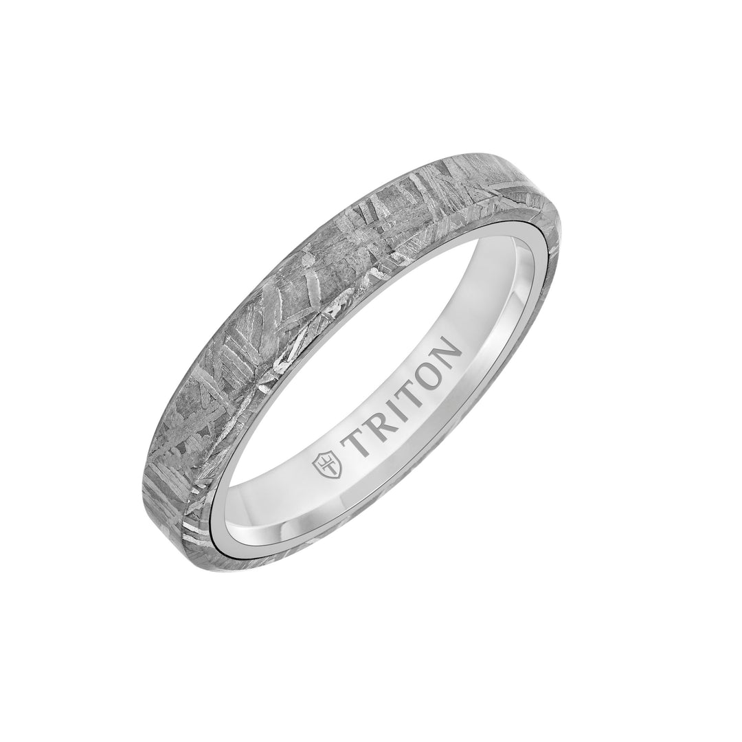 4MM Tungsten Carbide Ring - Meteorite Flat Profile with Bevel Edge
