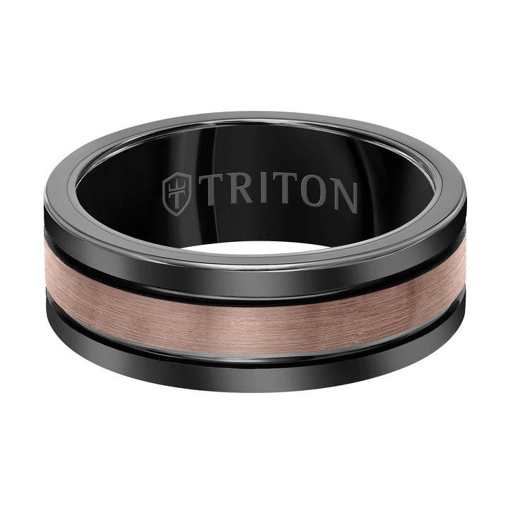 8MM Espresso Tungsten Carbide Ring - Brushed Center Finish