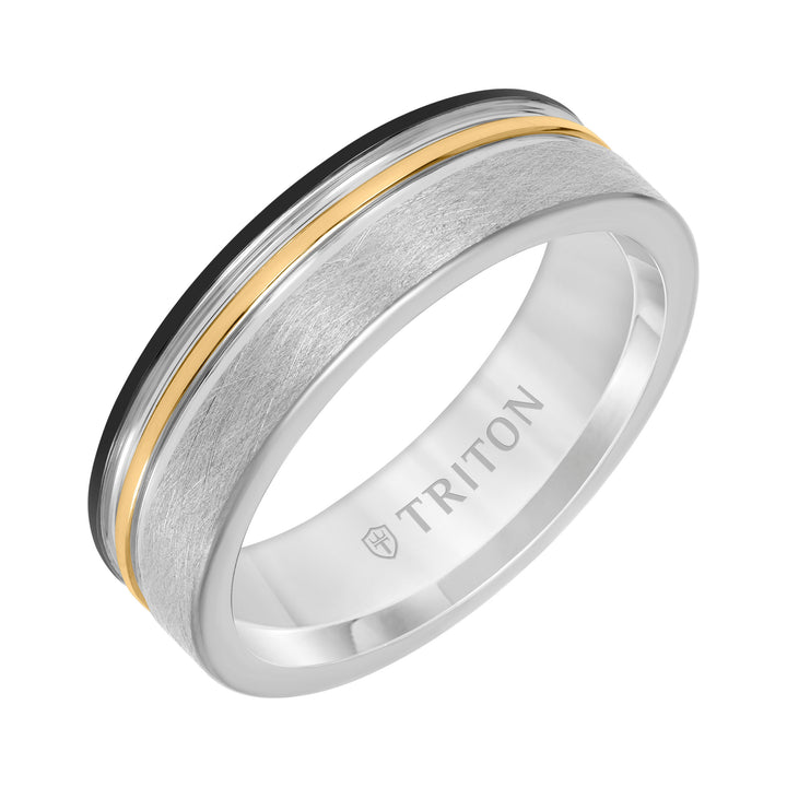 7MM Tungsten Carbide Ring with Brushed Finish and Rose and White Gold