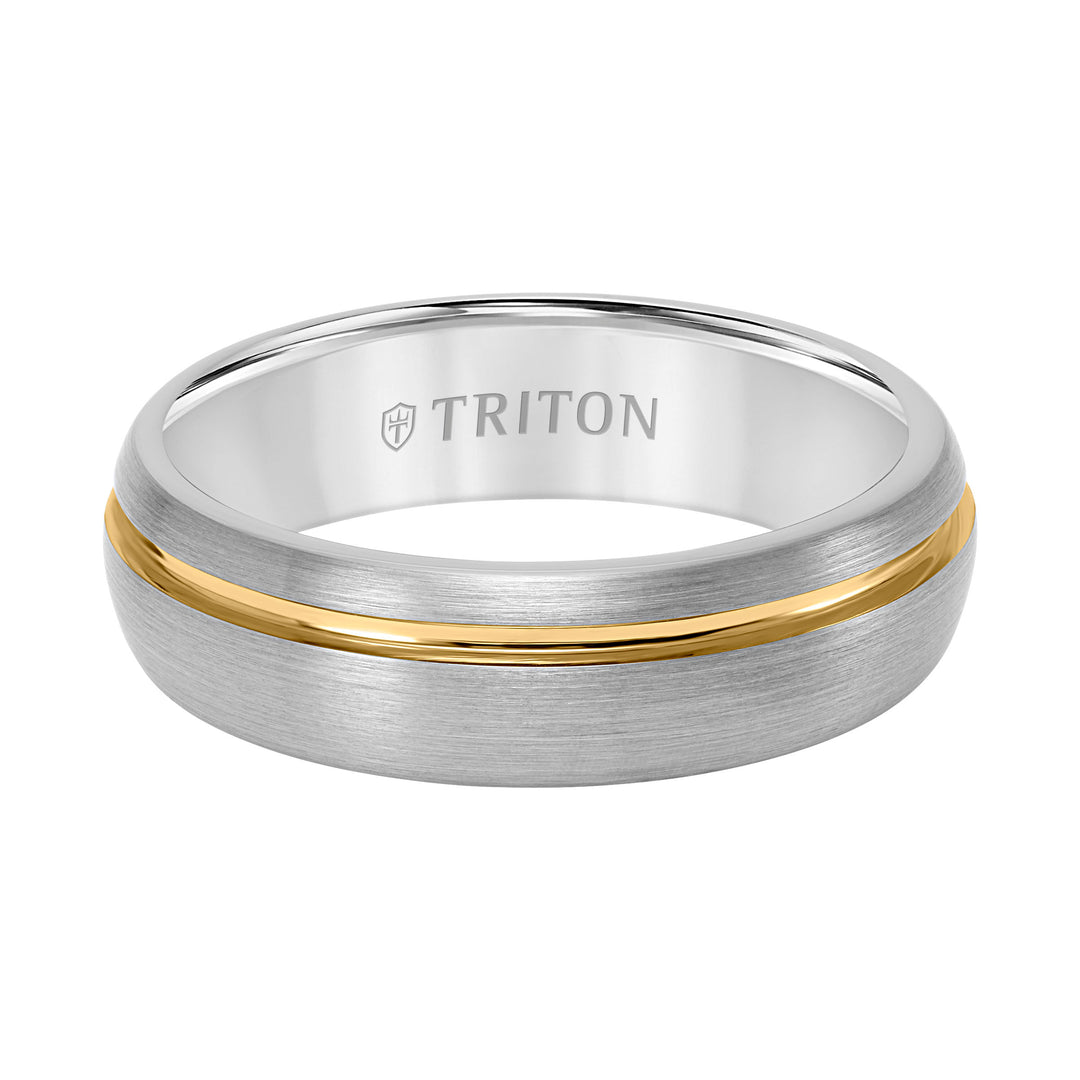6.5MM Tungsten Carbide Ring with Two-Tone Asymetrical Design and Brushed Finish