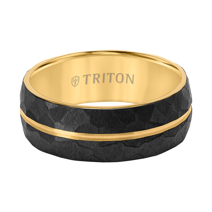 8MM Gray Faceted Titanium with Yellow Stripe and Inside