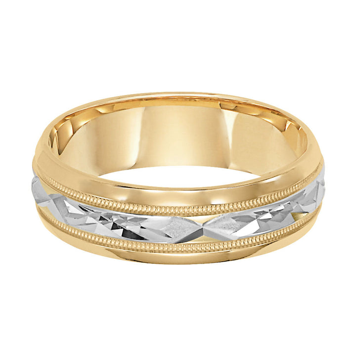 Flat Bevel Edge Carved Wedding Band