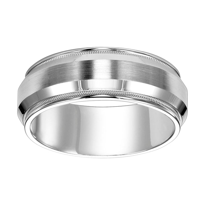This low-domed, Comfort Fit wedding band features a brushed finish, milgrain and rounded edge to complete the fresh yet classic design