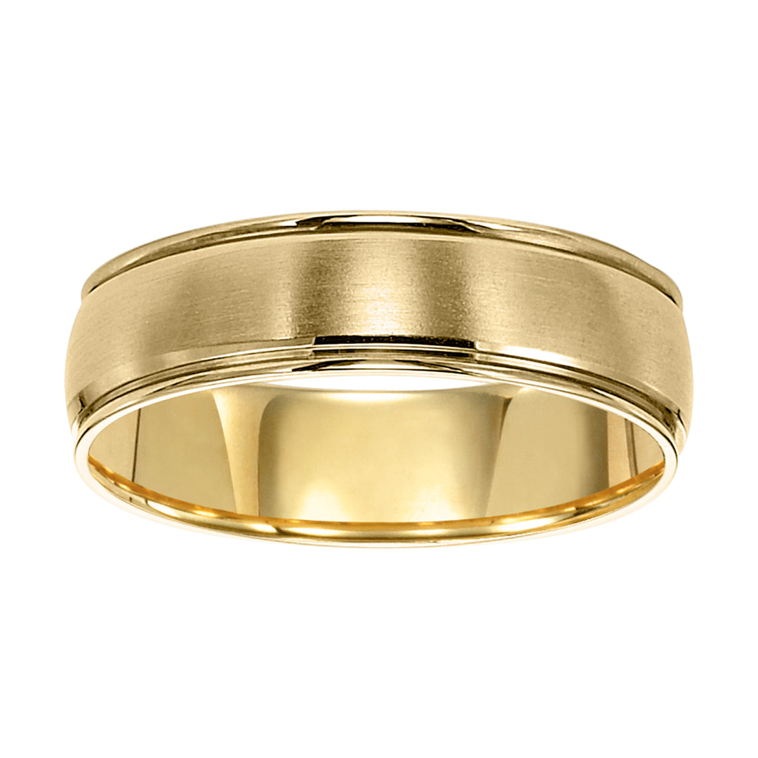 Mens wedding band with Brush finish and round edges with low dome profile