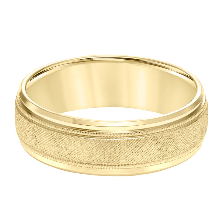 Dome Step Edge Carved Wedding Band