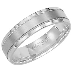 Comfort Fit, classic wedding band with milgrain, brushed finish and flat edges