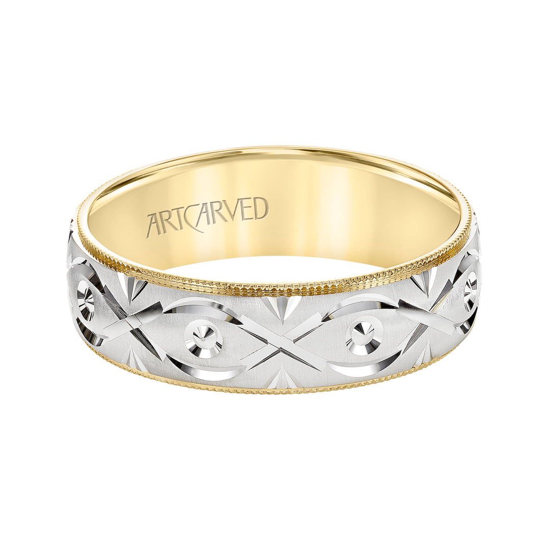 Low Dome Milgrain Edge Carved Wedding Band