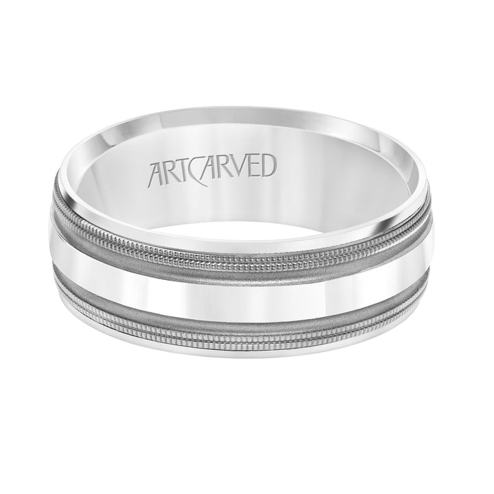 Low Dome Flat Edge Carved Wedding Band