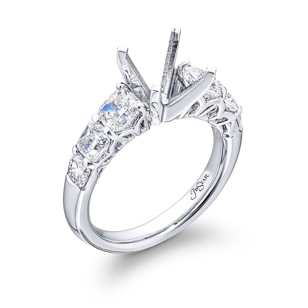 Stunning diamond semi-mount featuring 6 graduating cushion-cut diamonds in a shared prong setting. Handcrafted in pure platinum.