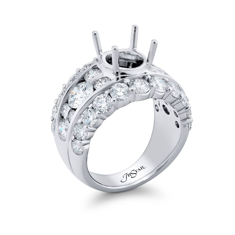 Dazzling Brilliance: Our timeless Three-Row Diamond Semi-mount. These stunning round diamonds embraced by dazzling round diamonds are handcrafted in pure platinum.