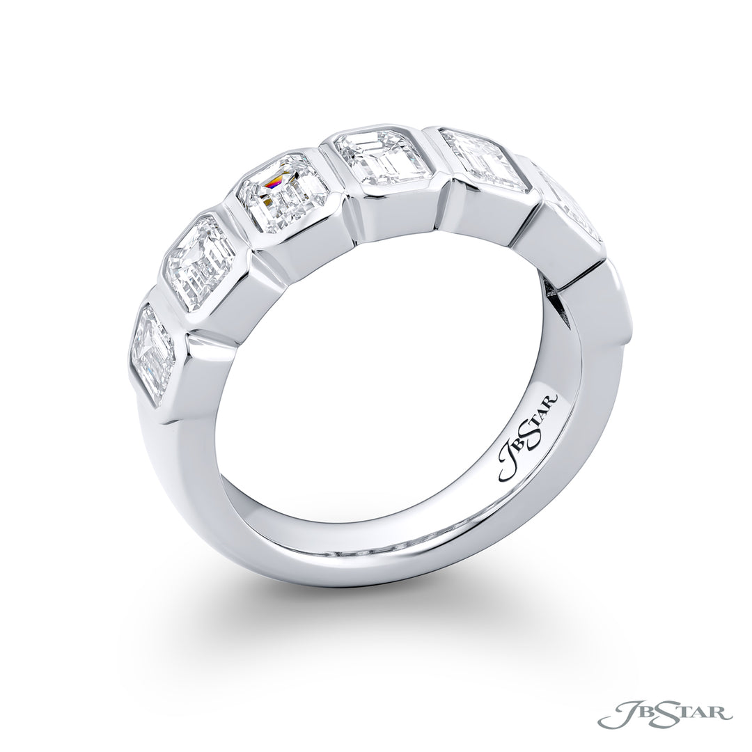 Elegance Elevated: Our signature 3.10 ctw. Bezel Diamond Band. These seven gorgeous emerald-cut diamonds are handcrafted in pure platinum.