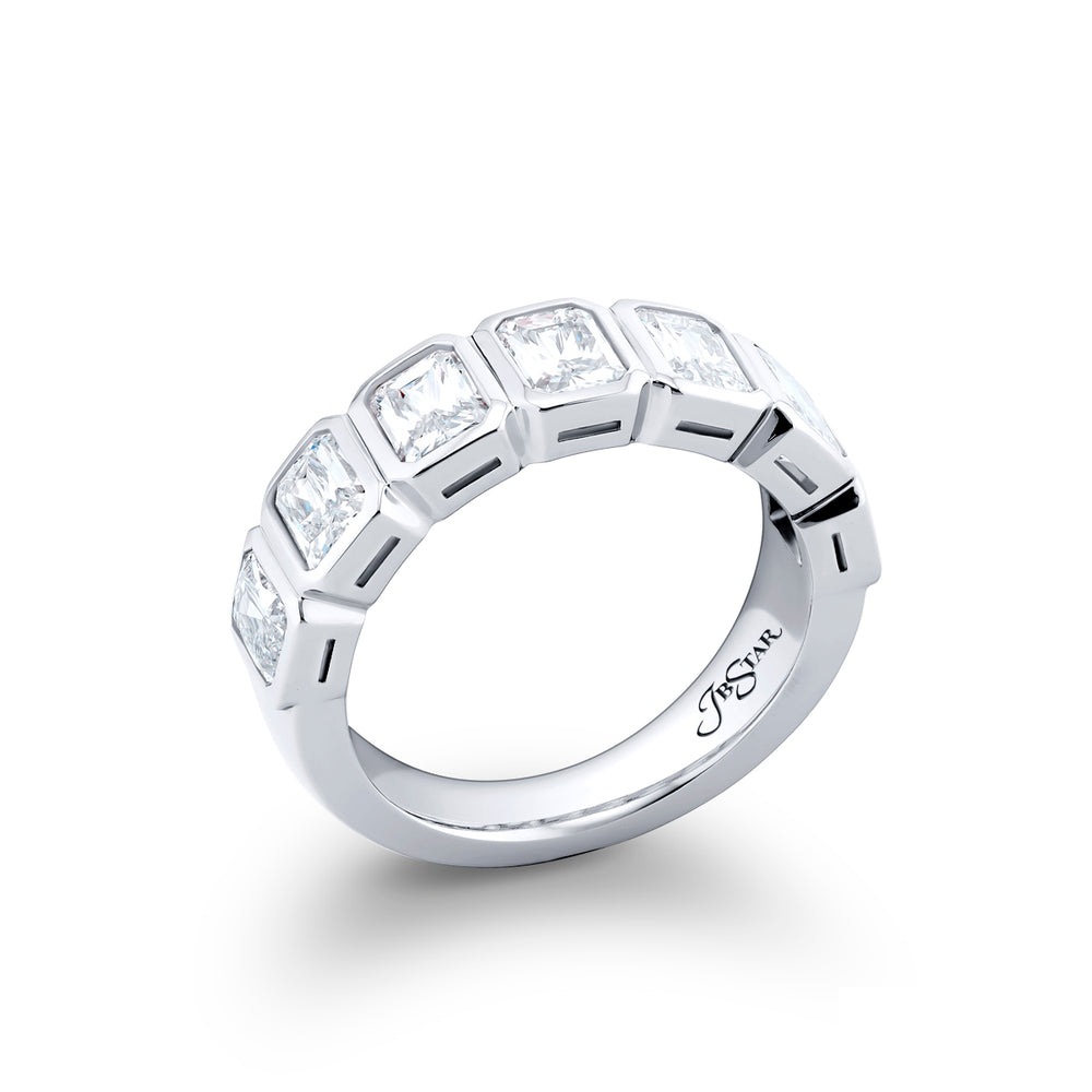 Platinum Radiant-Cut Diamond Single-Row Bezel Set GIA Certified Band