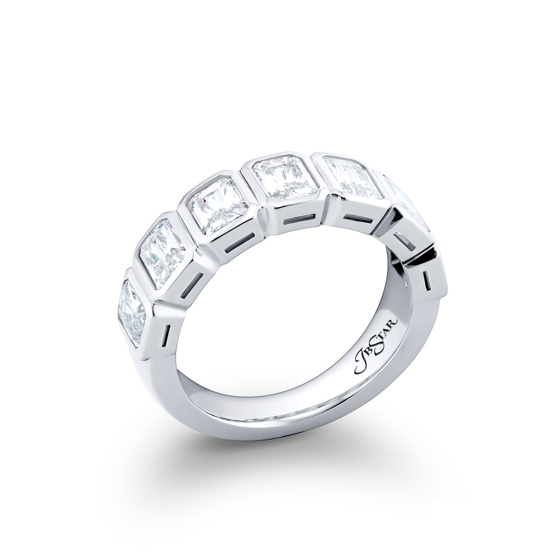Platinum Radiant-Cut Diamond Single-Row Bezel Set GIA Certified Band