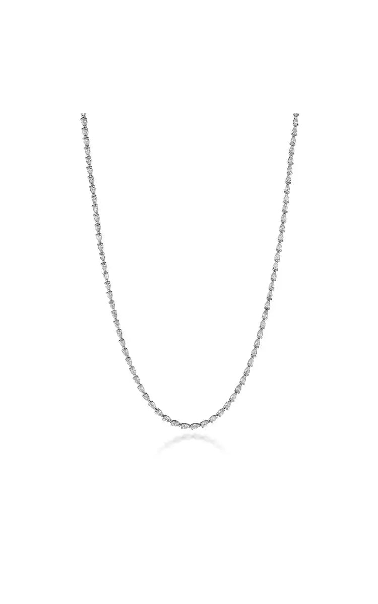 Pear Diamond Tennis Necklace in 18k White Gold