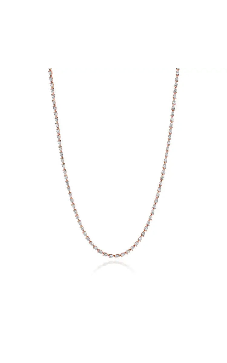 Pear Diamond Tennis Necklace in 18k Rose Gold