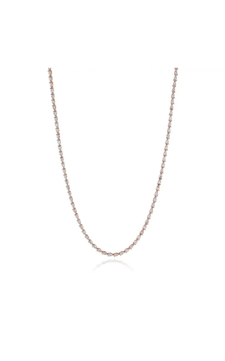 Pear Diamond Tennis Necklace in 18k Rose Gold