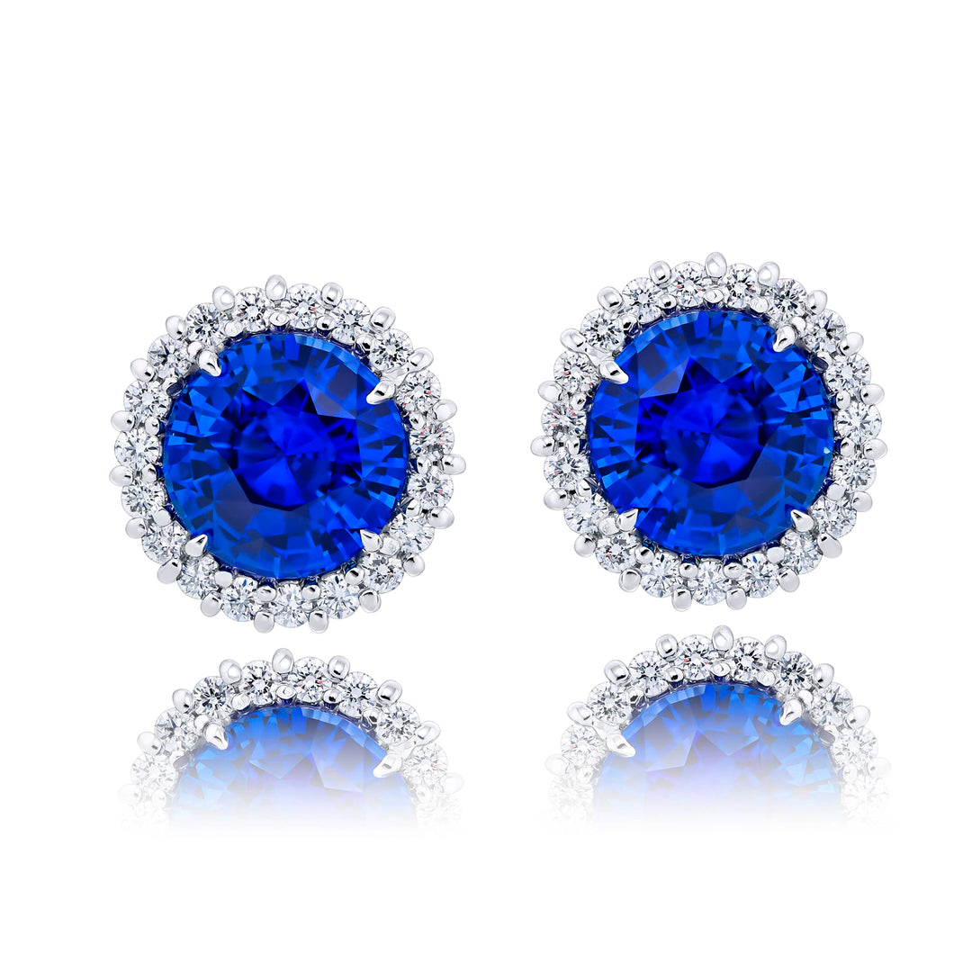 Platinum Round Sapphire Certified Stud Earrings