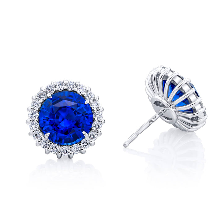 Platinum Round Sapphire Certified Stud Earrings