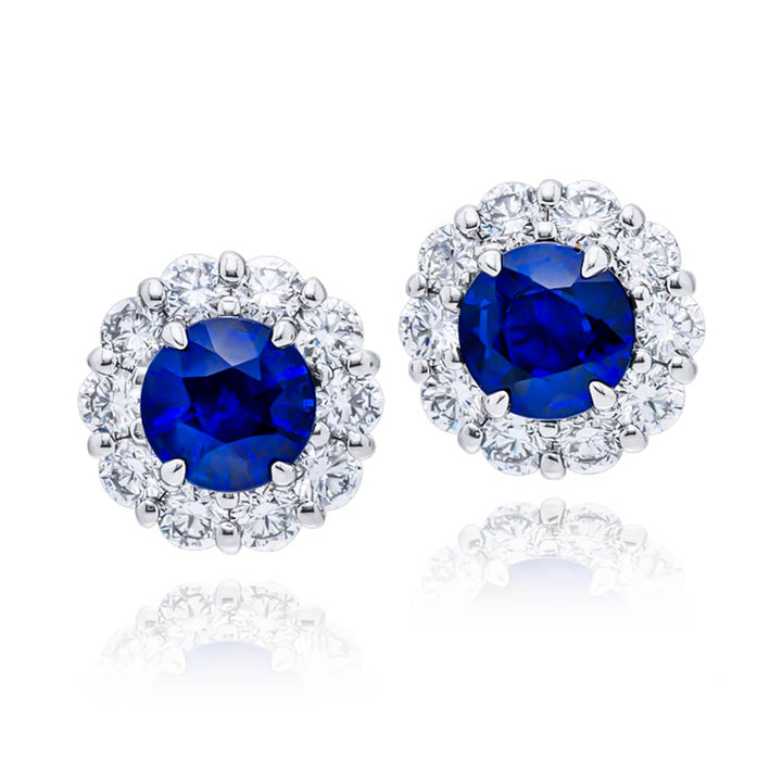 Platinum Round Sapphire Encircled Stud Earrings