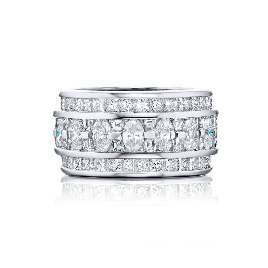 Platinum Marquise Diamond Three-Row Channel Set Eternity Band