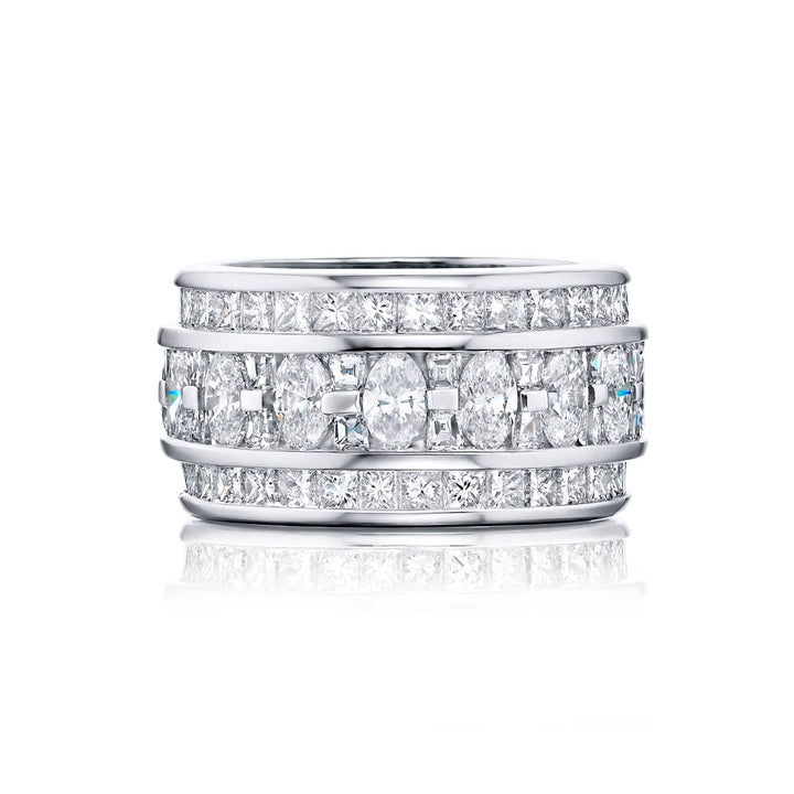 Platinum Marquise Diamond Three-Row Channel Set Eternity Band