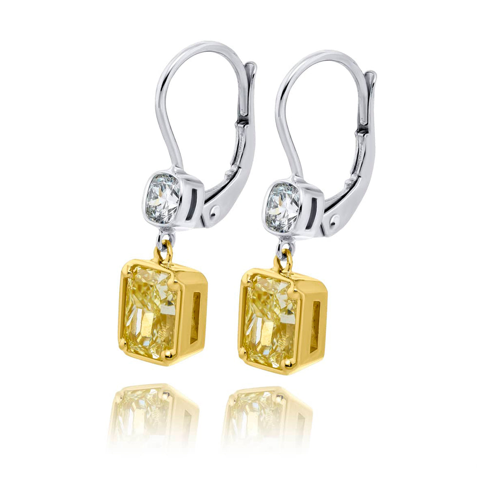 18K Yellow Gold and Platinum Radiant-Cut Fancy Yellow Diamond Certified Drop Earrings