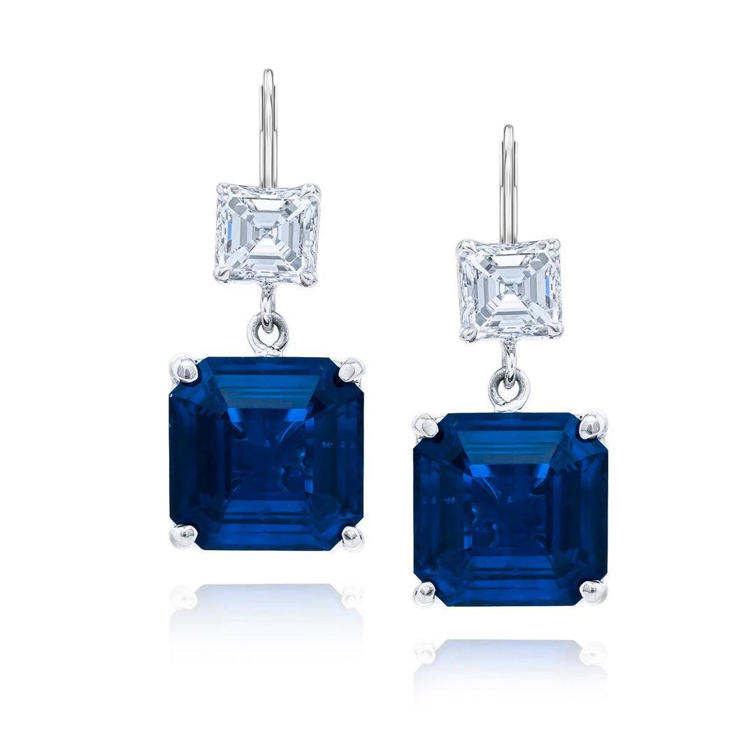 Platinum Square Emerald-Cut Sapphire Certified Drop Earrings