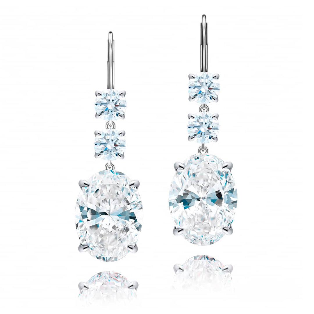 Platinum Oval Diamond Certified Drop Earrings
