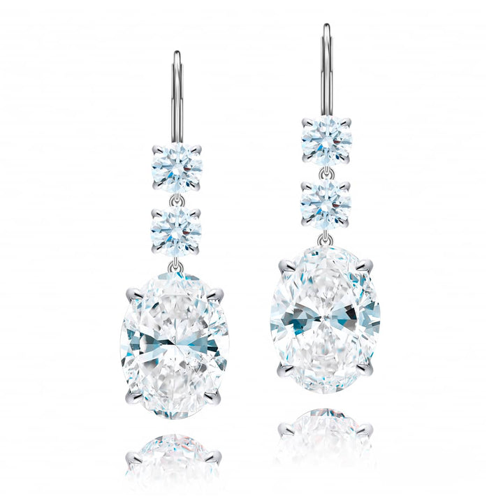 Platinum Oval Diamond Certified Drop Earrings