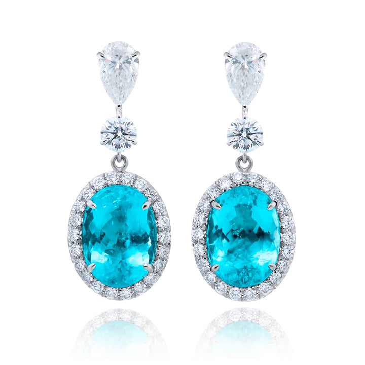 Platinum Oval Paraiba Certified Drop Earrings