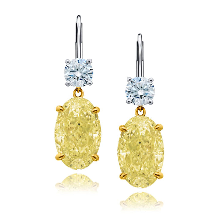 Platinum and 18K Yellow Gold Oval Fancy Light Yellow Diamond Certified Earrings