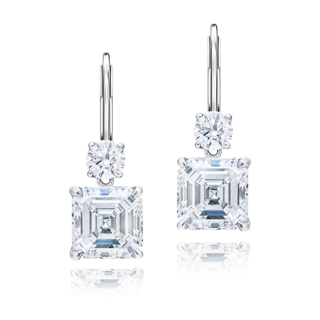 Platinum Square Emerald-Cut Diamond Certified Drop Earrings
