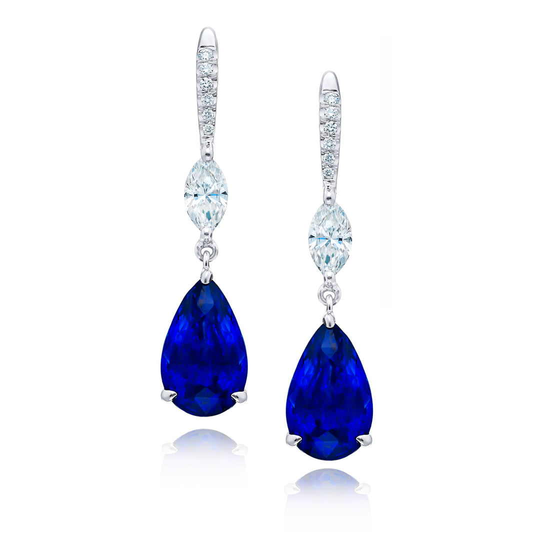 Platinum Pear-Shaped Sapphire Certified Drop Earrings