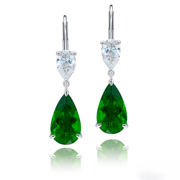 Platinum Pear-Shaped Emerald Certified Drop Earrings