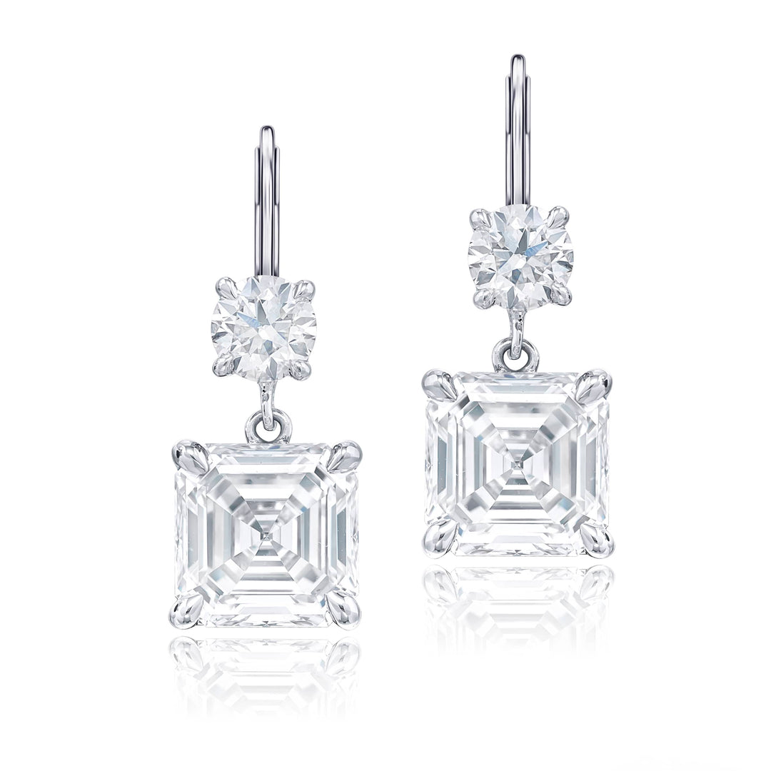 Platinum Square Emerald-Cut Diamond Certified Drop Earrings