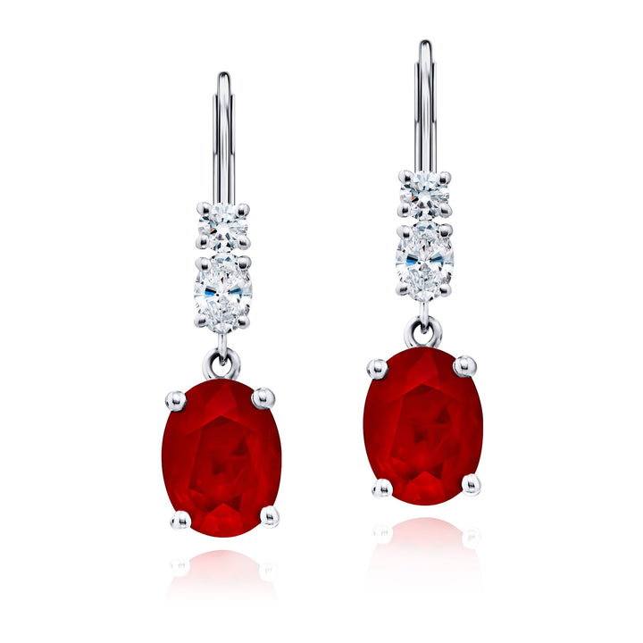 Platinum Oval Burmese Ruby Certified Drop Earrings