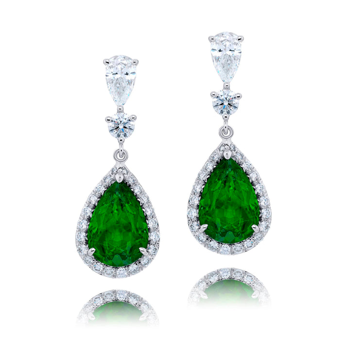 Platinum Pear-Shaped Emerald Certified Drop Earrings