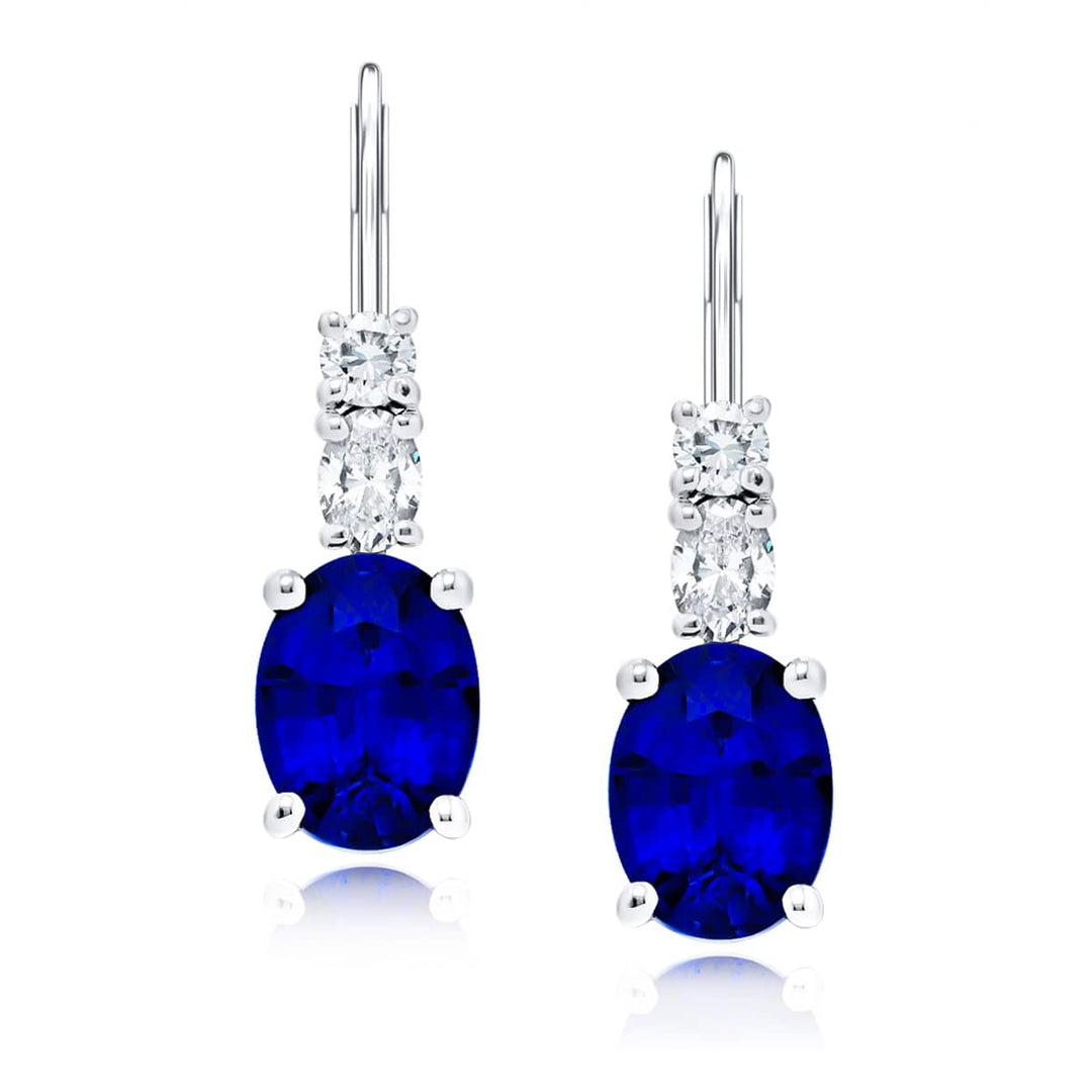 Platinum Oval Sri Lankan Sapphire Certified Drop Earrings