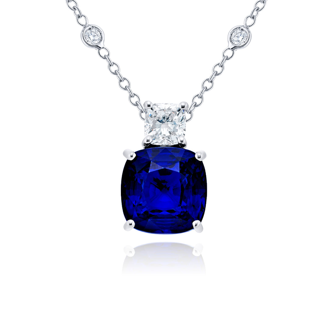Platinum Cushion-Cut Sapphire Certified Pendant