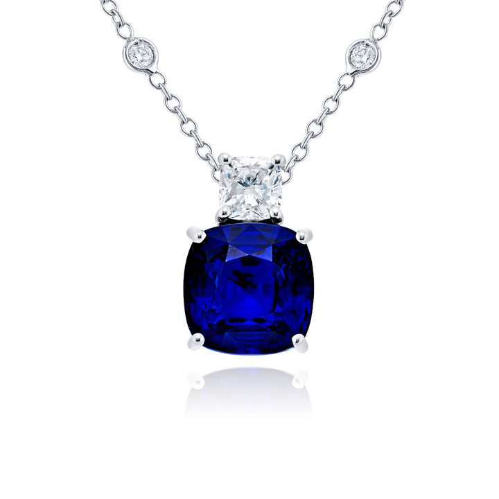 Platinum Cushion-Cut Sapphire Certified Pendant